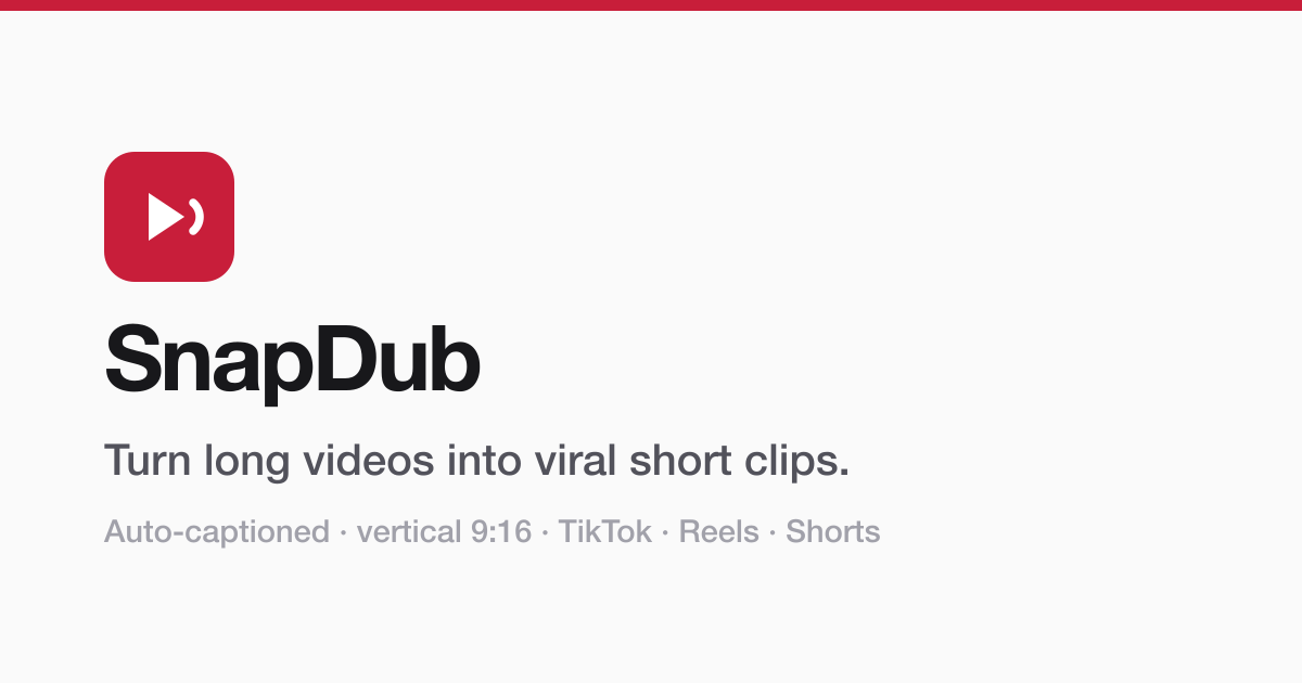 Screenshot of SnapDub, Turns long recordings into captioned, auto-posted vertical clips